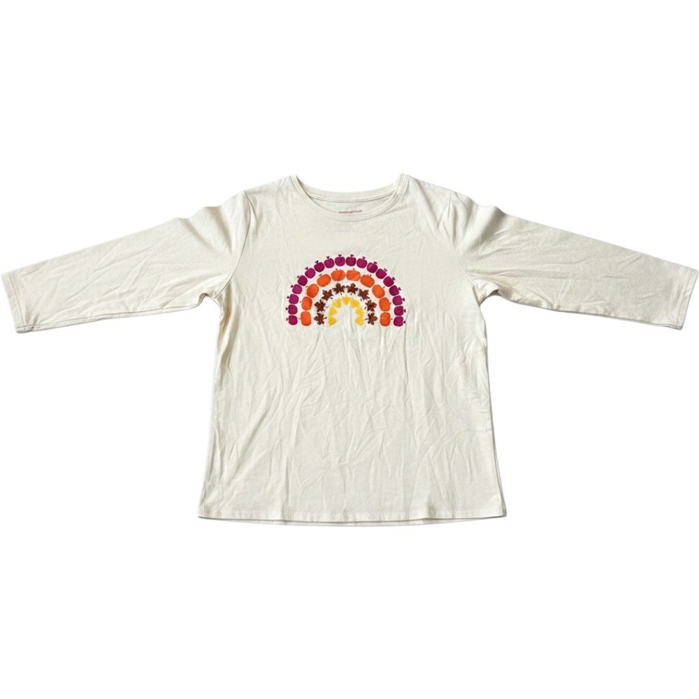 Cat & Jack Girls XXL 16/18 Plus Fall Rainbow Apple Pumpkin Long Sleeve Tee Ivory